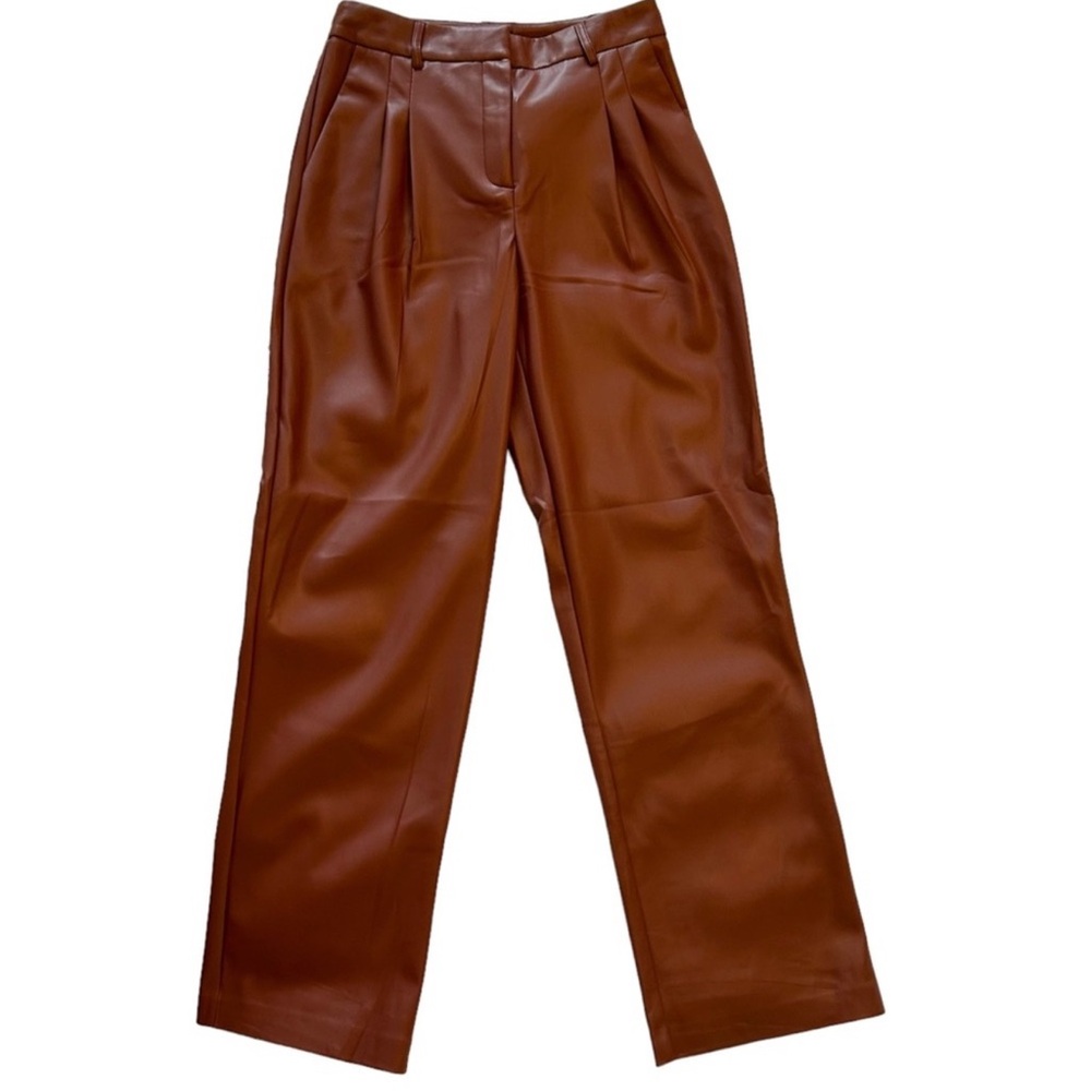 House of Harlow 1960 Pants Size 2 Brown Vegan Faux Leather Wide Leg High Rise
